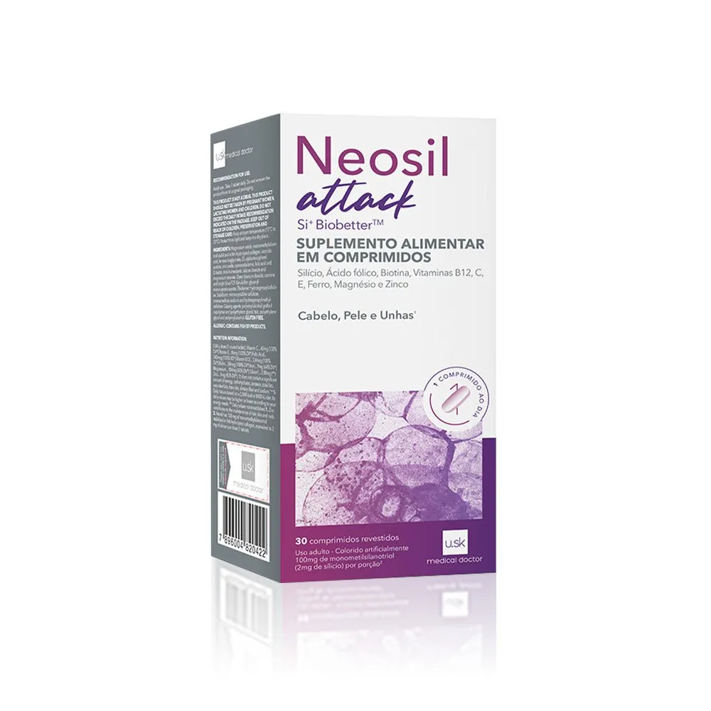 Suplemento Alimentar Neosil Attack Cabelo Pele E Unha 30 Comprimidos